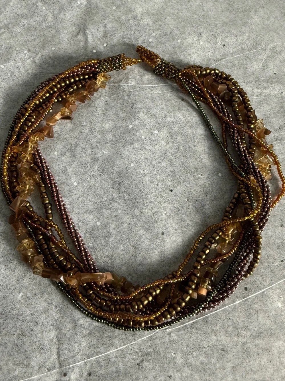 Multi-Strand Beaded Necklace in Gold and Brown